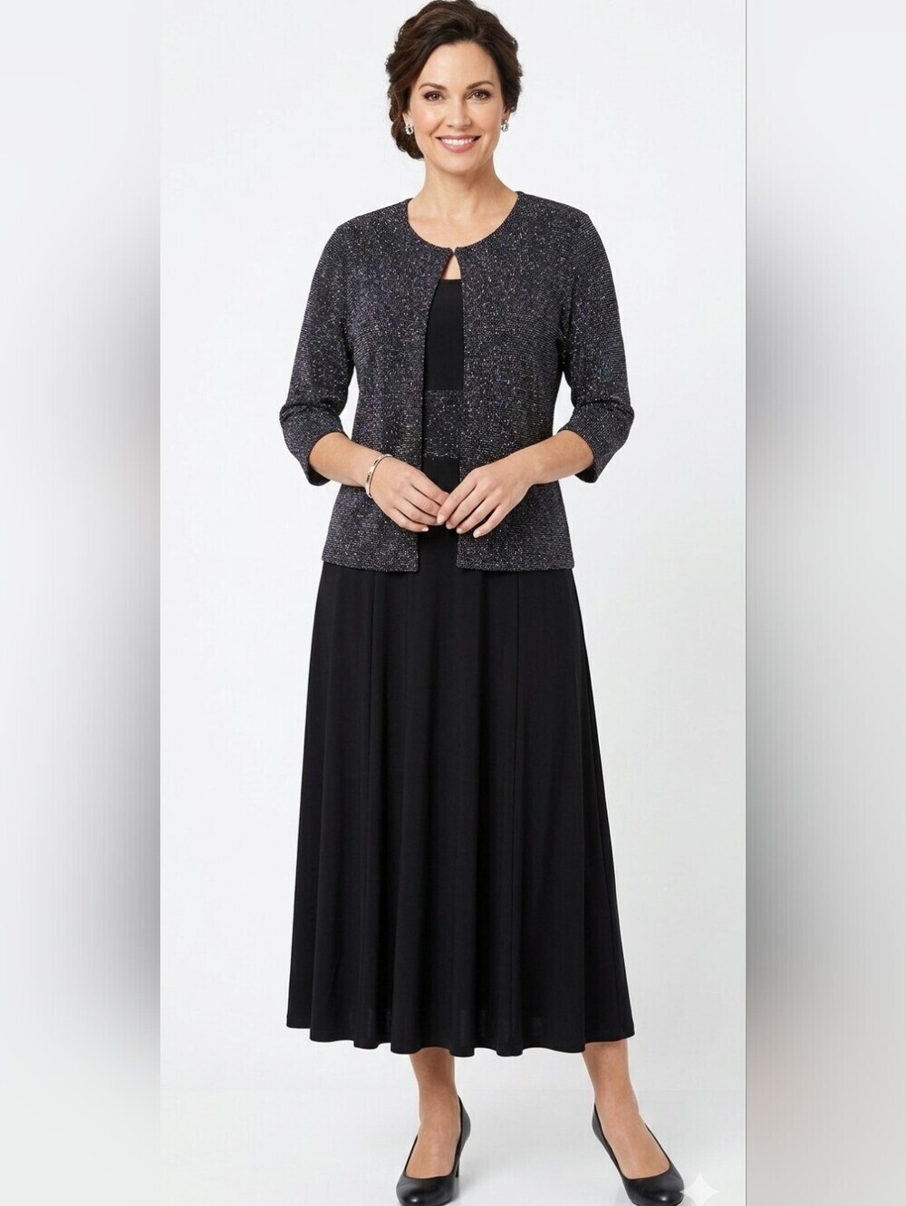 Perceptions Black Sleeveless Dress with Sparkling Matching Jacket Size 10 New